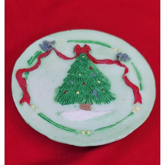 Miniature Christmas Tree TeaPot w/Cups Hand Painted Green Hermitage Pottery Set - Picture 9 of 12